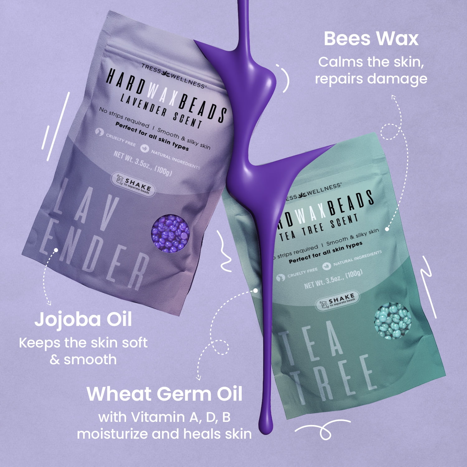 Tress Wellness Hair Removal Waxing Kit for Men & Women with Hard Wax Beads, Black