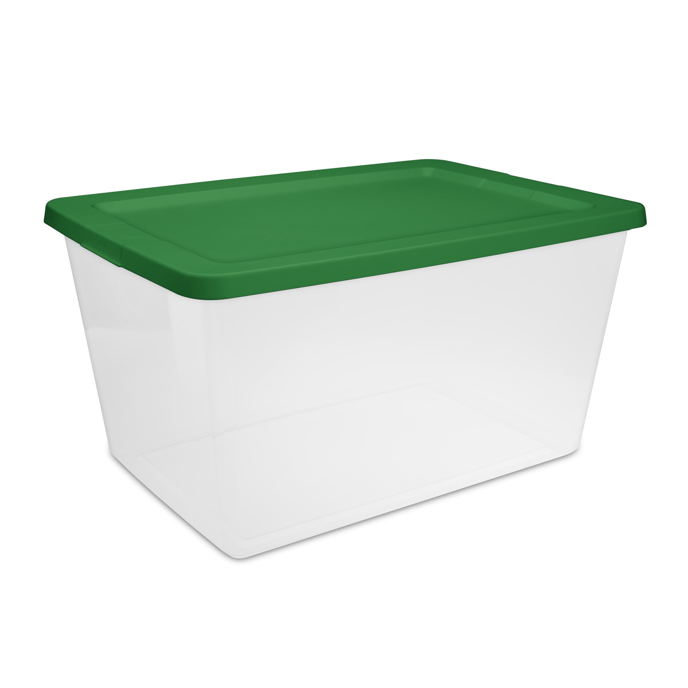 Sterilite Small Storage Bin, 58 Quart Clear Plastic Storage Container with Snap-On Lid, Green, Pack of 8