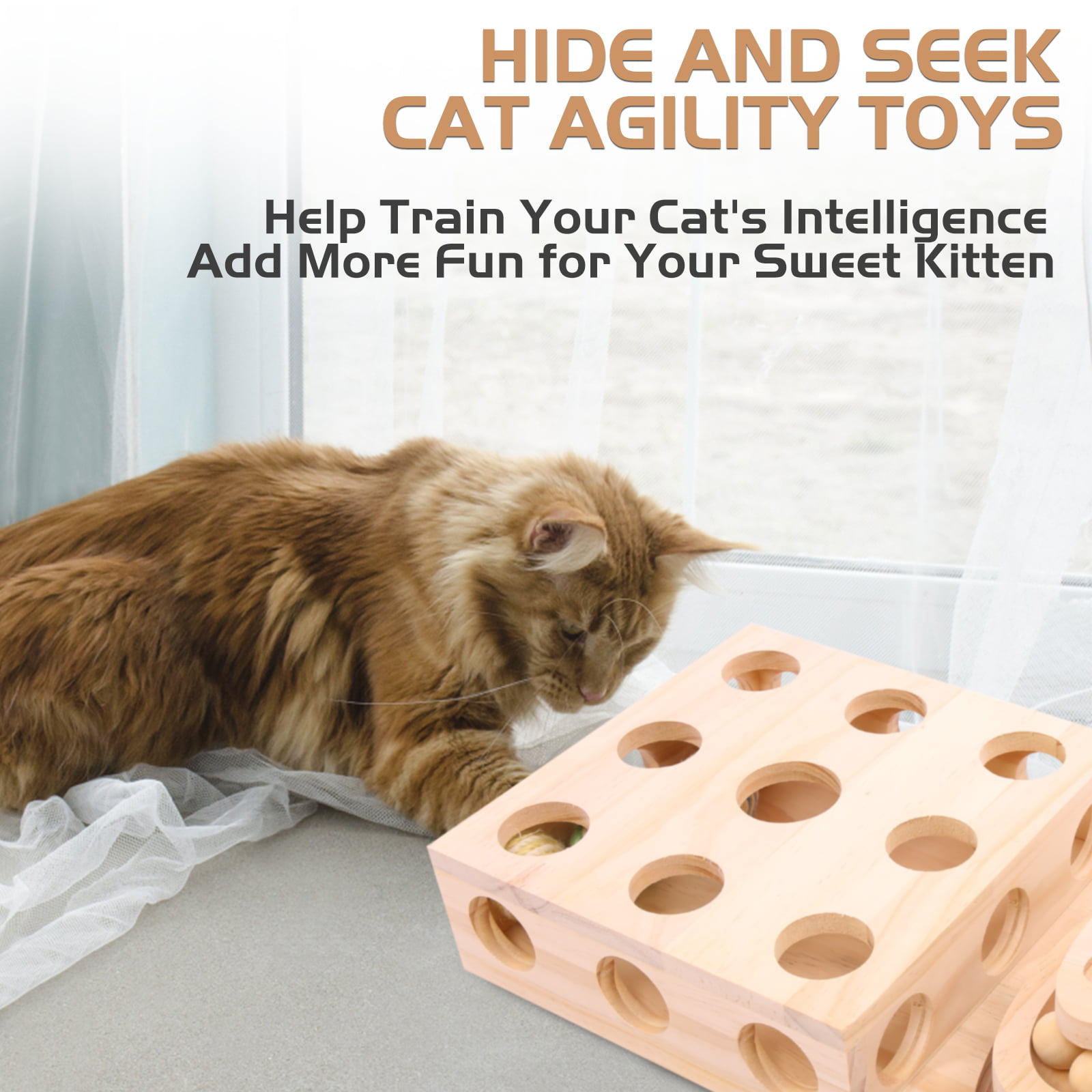 Interactive Cat Puzzle Toy With Ball Hide Seek Scratch Platform