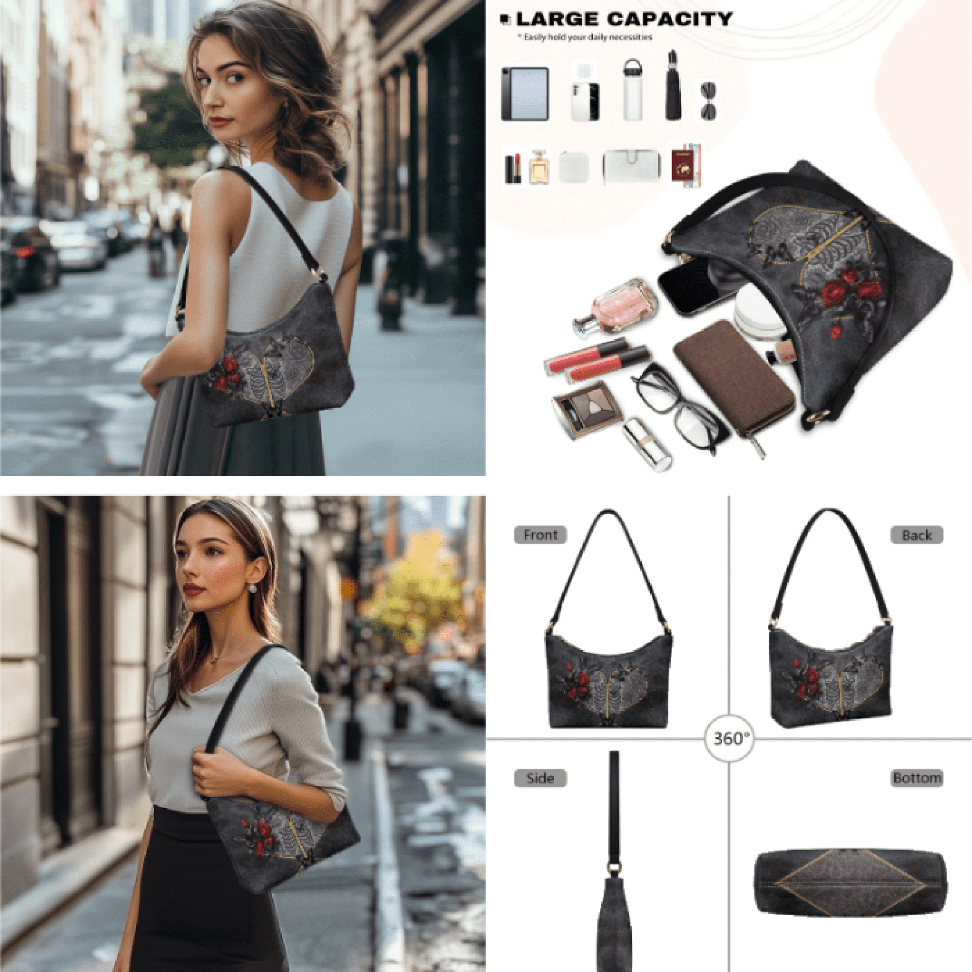 Tutolipy 3 Piece Womens Handbag and Purse Set for Ladies, Lightweight Tote Purse with Smooth Stitching Long Purse, with Fashionable Hobo Bag for Work