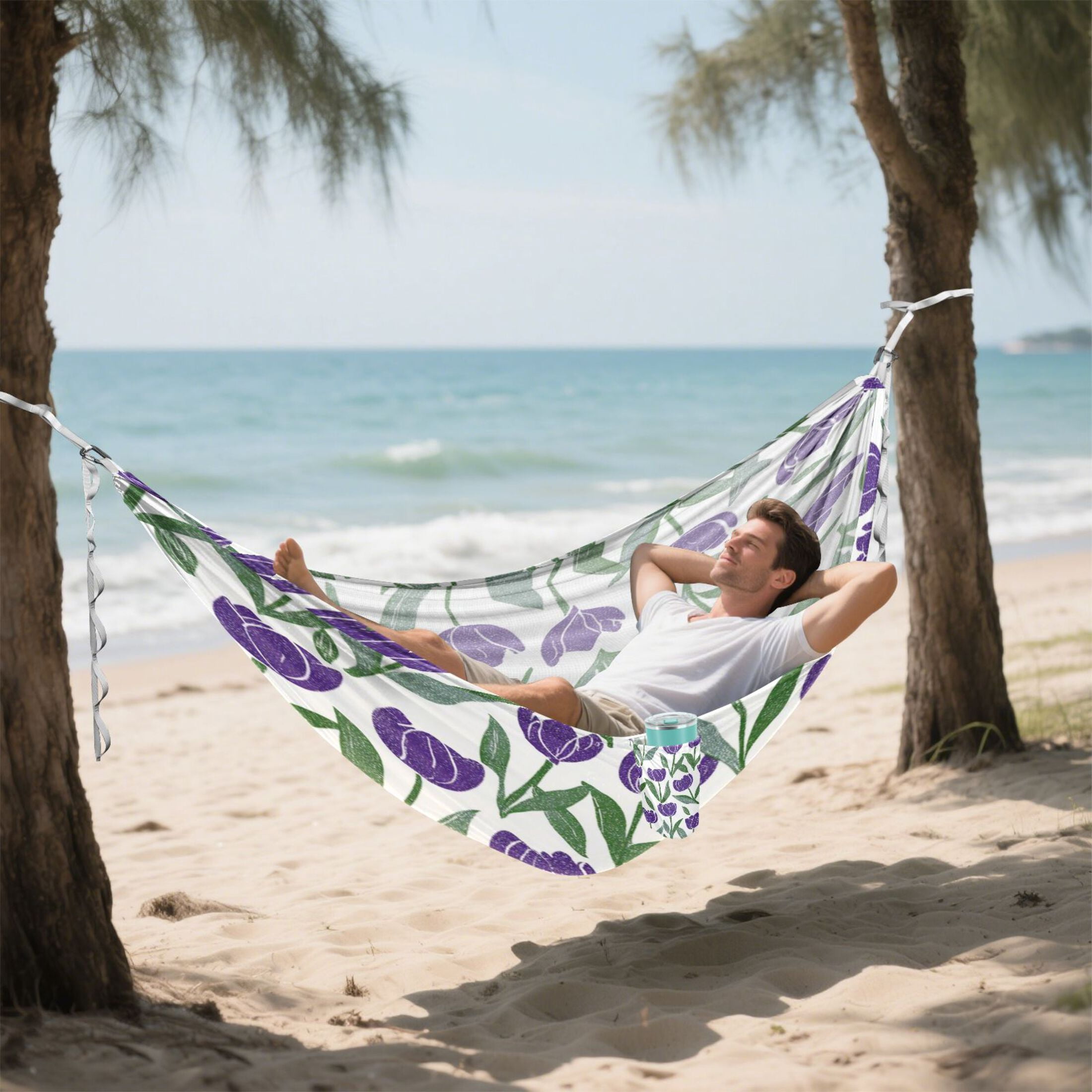 Hanging Hammock Portable Travel Camping For Outdooor Beach Camping Hiking Purple Tulips