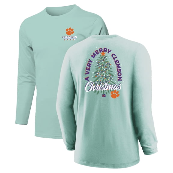Youth  Light Green Clemson Tigers Merry Christmas Tree Long Sleeve T-Shirt