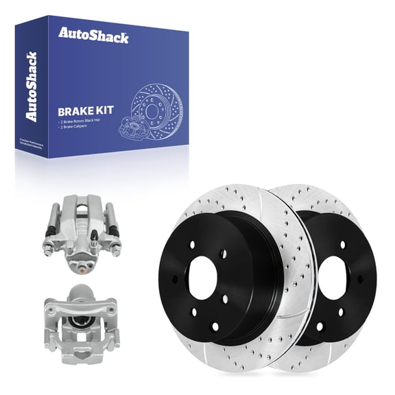 AutoShack Rear Vented Drilled & Slotted E-Coated Brake Rotors   Calipers 4-PC Brake Kit Replacement for 2009-2024 Nissan Murano 2013-2020 Nissan Pathfinder ShadowGuard 12.12" (307.8 mm)