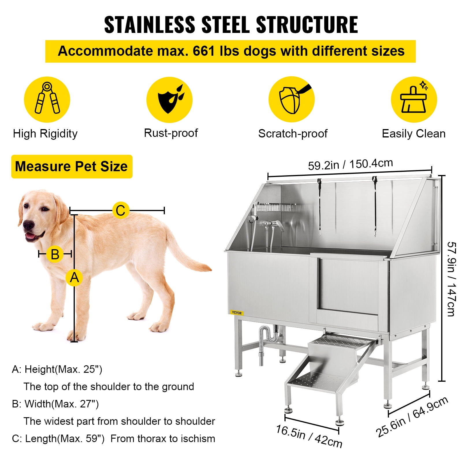Dog Wash Tub Pro Series Stainless Steel Grooming Table
