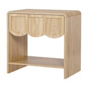Wirrytor Natural Oak Mid-Century Curved Nightstand with Drawer, Modern Bedside Table with Opening Storage,End Side Table Living Room with Solid Wood Legs for Living Room