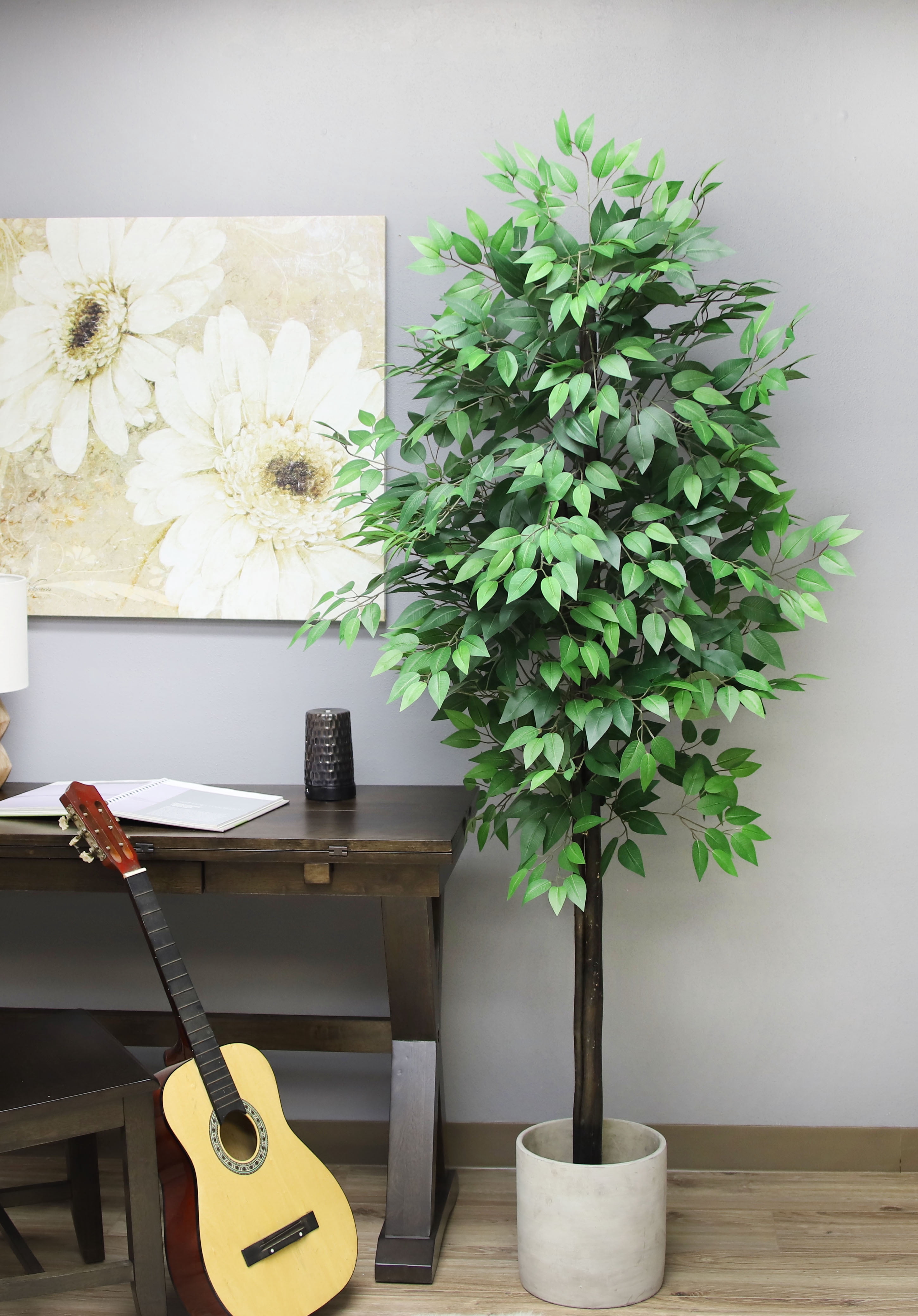 The Mod Greenhouse 76" Artificial Green Silk Ficus Tree in a Black Planter's Pot