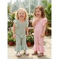 thumbnail image 4 of BemeyourBBs Toddler Baby Girl Summer Clothes Infant Baby Girls Waffled Romper Overalls One Piece Outfit Ruffled Flying Sleeve Backless Solid Color Flared Pants Jumpsuit 6 12 18 24 Months 2 3 4 Years, 4 of 9