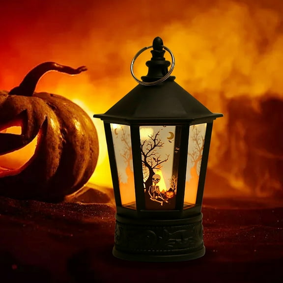 Wadada Halloween Mini Lantern with Flickering LED Candles 5 Inch Halloween Lantern Decoration Bulk Decorative Hanging Spooky Halloween Lanterns for Indoor Outdoor Party Halloween Decoration