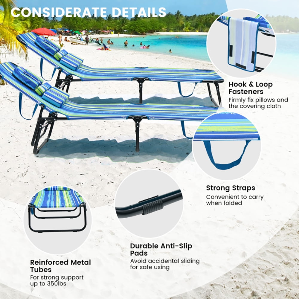 Aimee Lii Beach Chaise Lounge Chair with Face Hole and Removable Pillow, Patio Loungers, Blue & Green Aimee Lii Beach Chaise Lounge Chair with Face Hole and Removable Pillow, Patio Loungers, Blue & Green