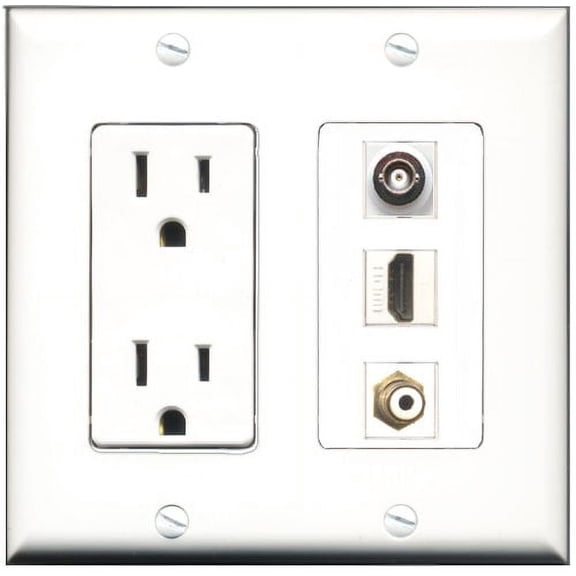 RiteAV - 15 Amp Power Outlet 1 Port HDMI 1 Port RCA White 1 Port BNC Decorative Wall Plate
