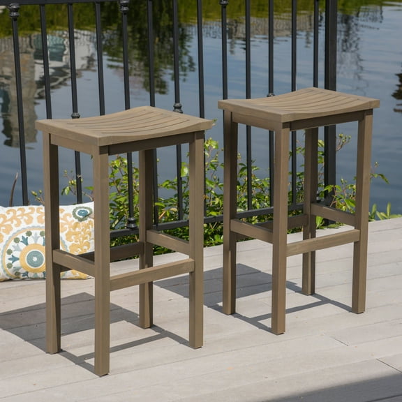 Cortez Outdoor 30 Inch Finish Acacia Wood Barstools, Grey