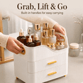 thumbnail image 6 of Countertop Makeup Organizer with Drawers, 3 Tier Cosmetic Storage Box with Beauty Accessories Set, Vanity Bathroom Counter Dresser Skincare Display Case for Lipsticks, Beauty Palettes, White, 6 of 9