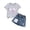 Grey, variant on Toddler Kids Summer Two-Piece Outfit Floral Print Short Sleeve Top And Ripped Denim Skirt Girl Outfits Kids Clothes Size 2-3T