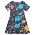 thumbnail image 2 of Girls Short Sleeve A-Line Dress Stars and Planets Pattern Play Dress Sizes 3T, 2 of 8