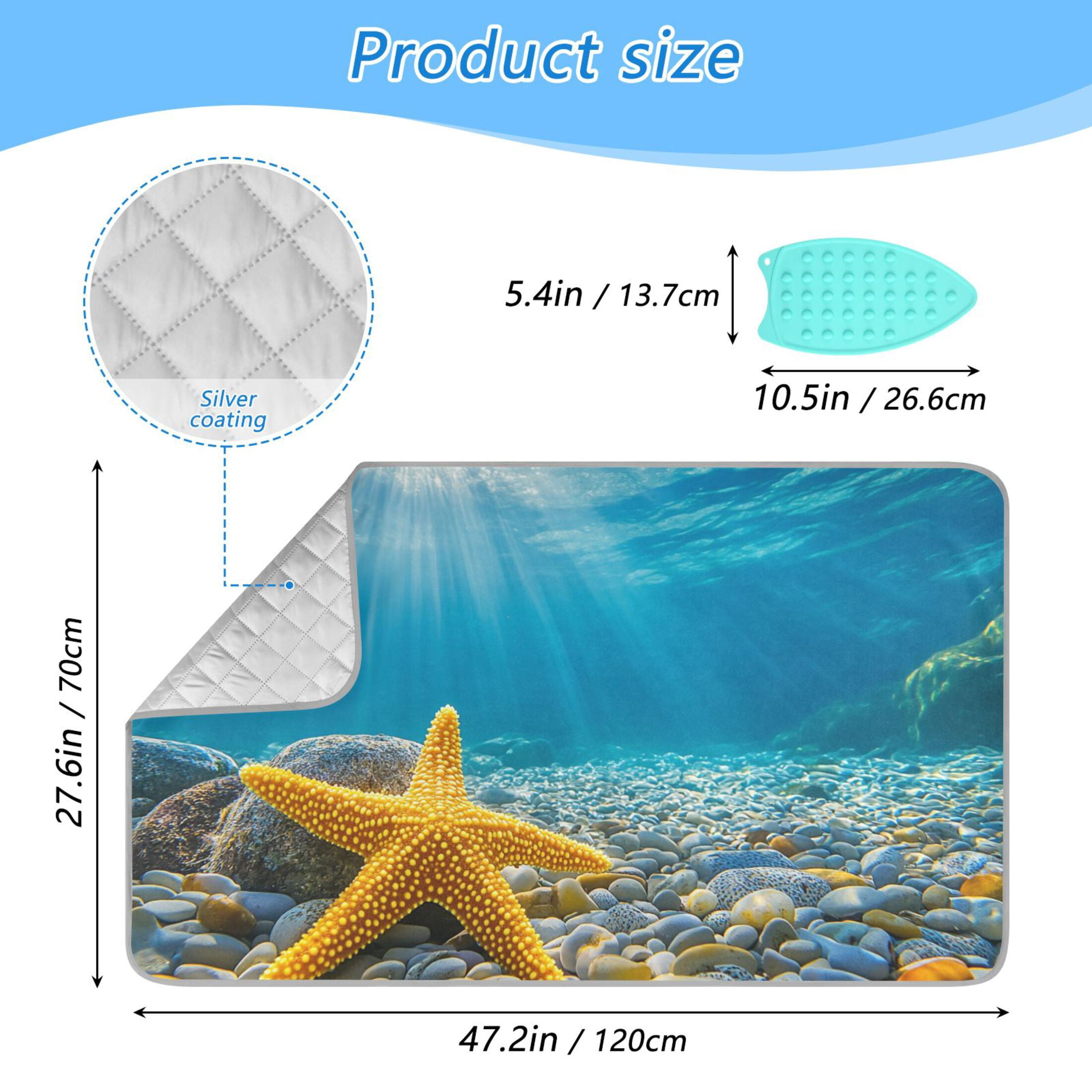 Yellow Starfish Undersea Ironing Mat Blanket Portable Travel Ironing Pad Heat Resistant Pad 47.2" x 27.6”