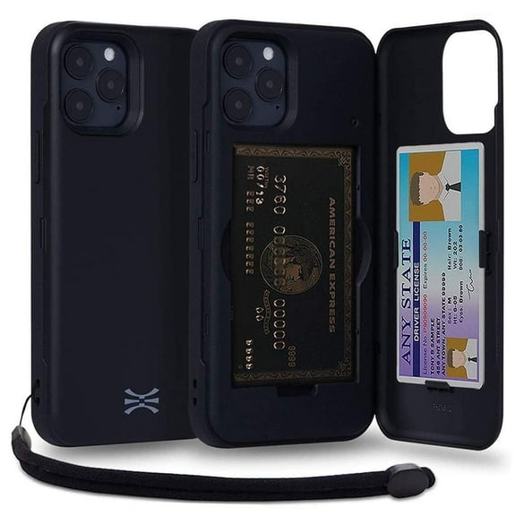 TORU CX PRO Case for iPhone 12 / 12 Pro, with Card Holder | Slim Protective Shockproof Cover with Hidden Credit Cards Wallet Flip Slot Compartment Kickstand | Include Mirror and Wrist Strap - Black