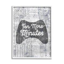 Stupell Industries Ten More Minutes Video Game Controller Gaming Grey White Words Graphic Art White Framed Art Print Wall Art, 16x20, by Daphne Polselli