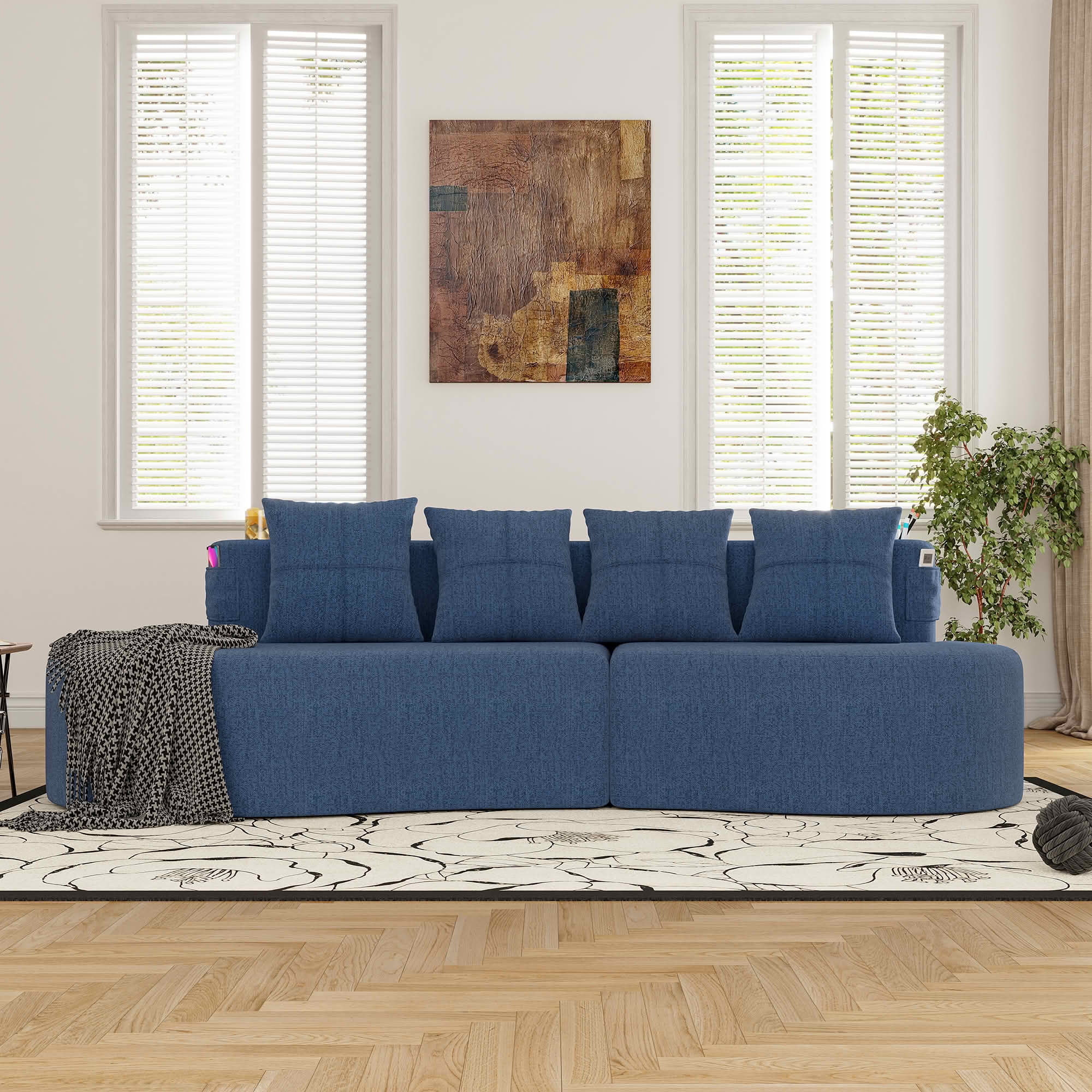 MAYEERTY Curved 3-Seat Modular Sectional Sofa, Minimalist Half Moon Chenille Couch for Living Room & Apartment