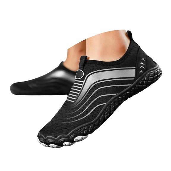Rokment Womens Mens Barefoot Slip on Water Shoes Adult Mesh Five Finger Wide Toe Non Slip Rubber Sole Hiking Trekking Swimming Pool River Yoga Exercise Beach Sneakers Quick-Dry Black Size 6