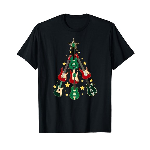 Cool Guitar Christmas Tree Guitar Lovers Christmas Tree T-Shirt Black Tee