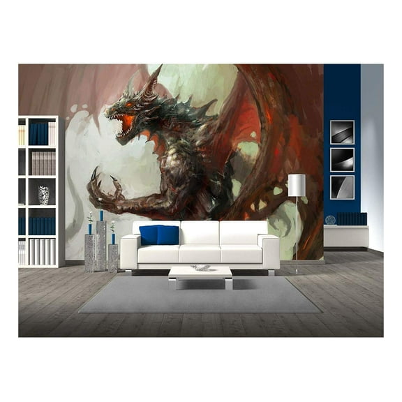 wall26 - Illustration of Mythology Creature, Dragon - Removable Wall Mural | Self-Adhesive Large Wallpaper - 100x144 inches