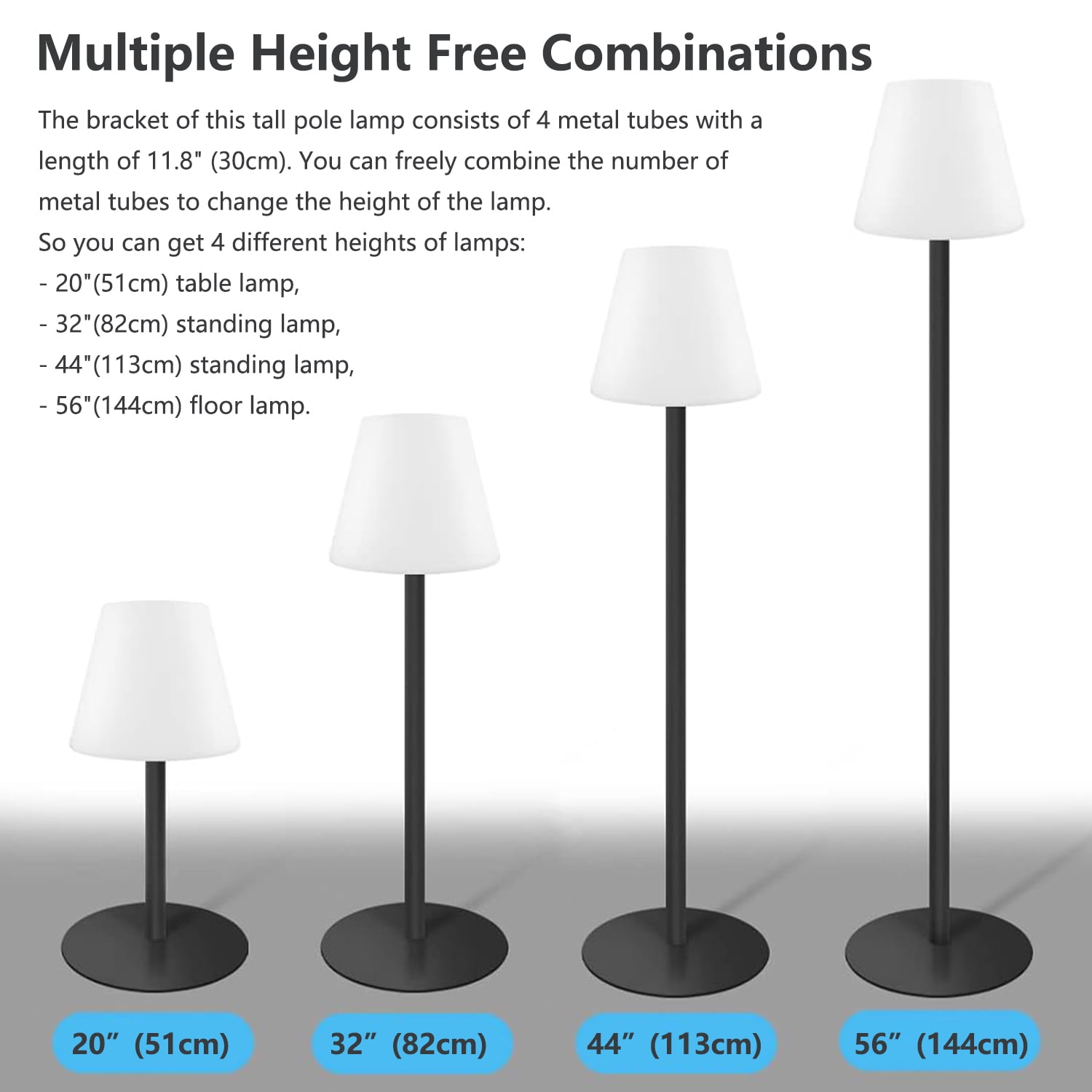 Postlucky 56" Solar LED Floor Lamp Dimmable with Remote Control, RGB Color, USB Charging, Cone Shade