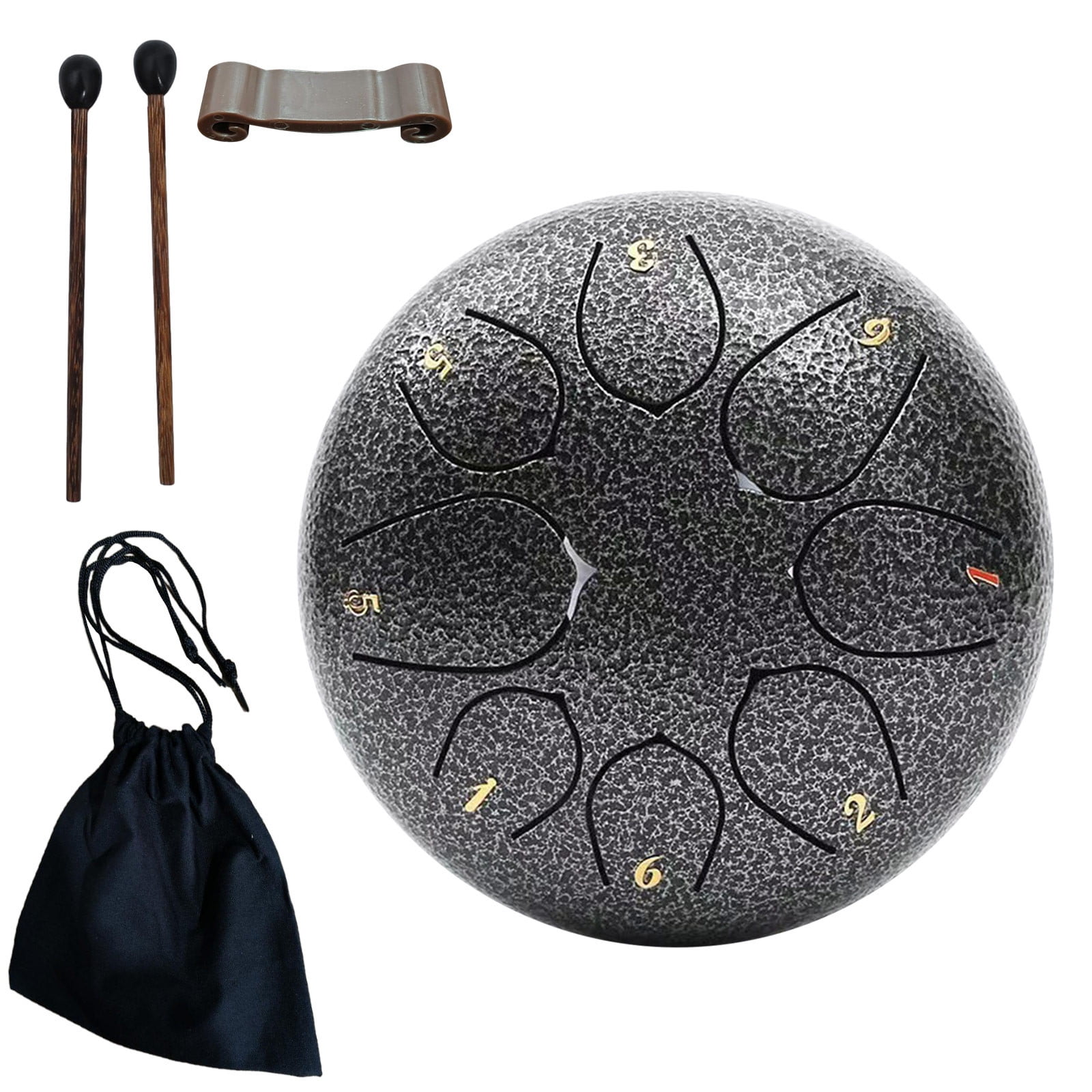 Qocolhg Outdoor Rain Drum, 8 Notes 6 Inch Steel Hand Drum with Bag, Music Book, Drumsticks, Mallet Holder and Finger Picks, Tongue Drum for Camping, Meditation or Yoga, Christmas Gifts for Women