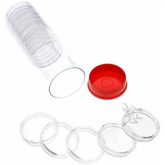 OnFireGuy Coin Holder Tube & 15 OnFireGuy 32mm Direct Fit Coin Capsules for 1oz American Gold Eagles (Red Plug Lid)