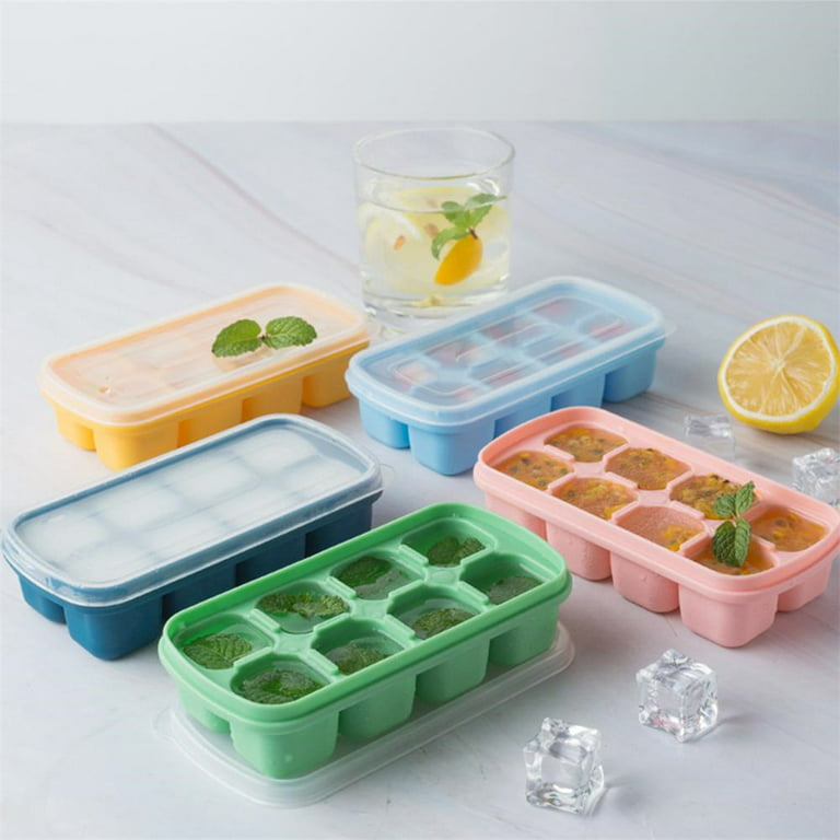 DOQAUS Ice Cube Tray with Lid and Bin, 4 Pack Silicone Plastic Ice Cube  Trays for