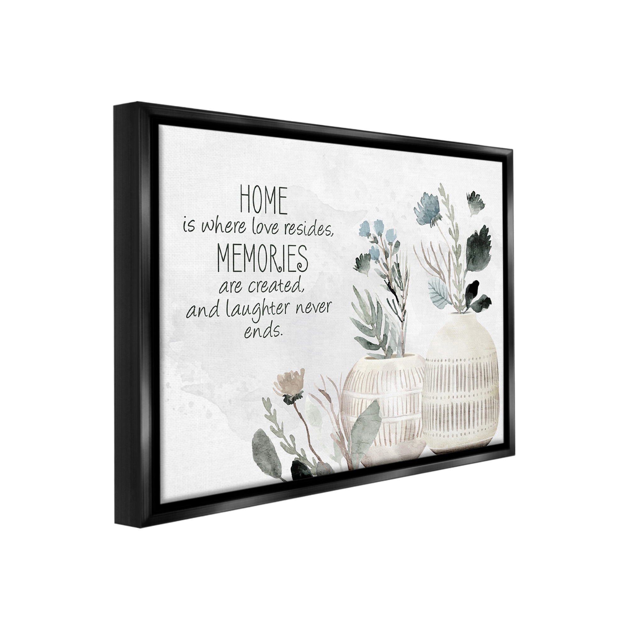 Stupell Industries Floral Where Love Resides Inspirational Painting Black Floater Framed Canvas Art Print Wall Art, 21 x 17
