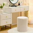 thumbnail image 5 of IVV 13.8"Dia Round Upholstered Stool, Teddy Fleece Ottoman with Soft Padded Seat, Modern White Vanity Stool Footrest for Makeup Bedroom Entryway Living Room, No Assembly, 5 of 5
