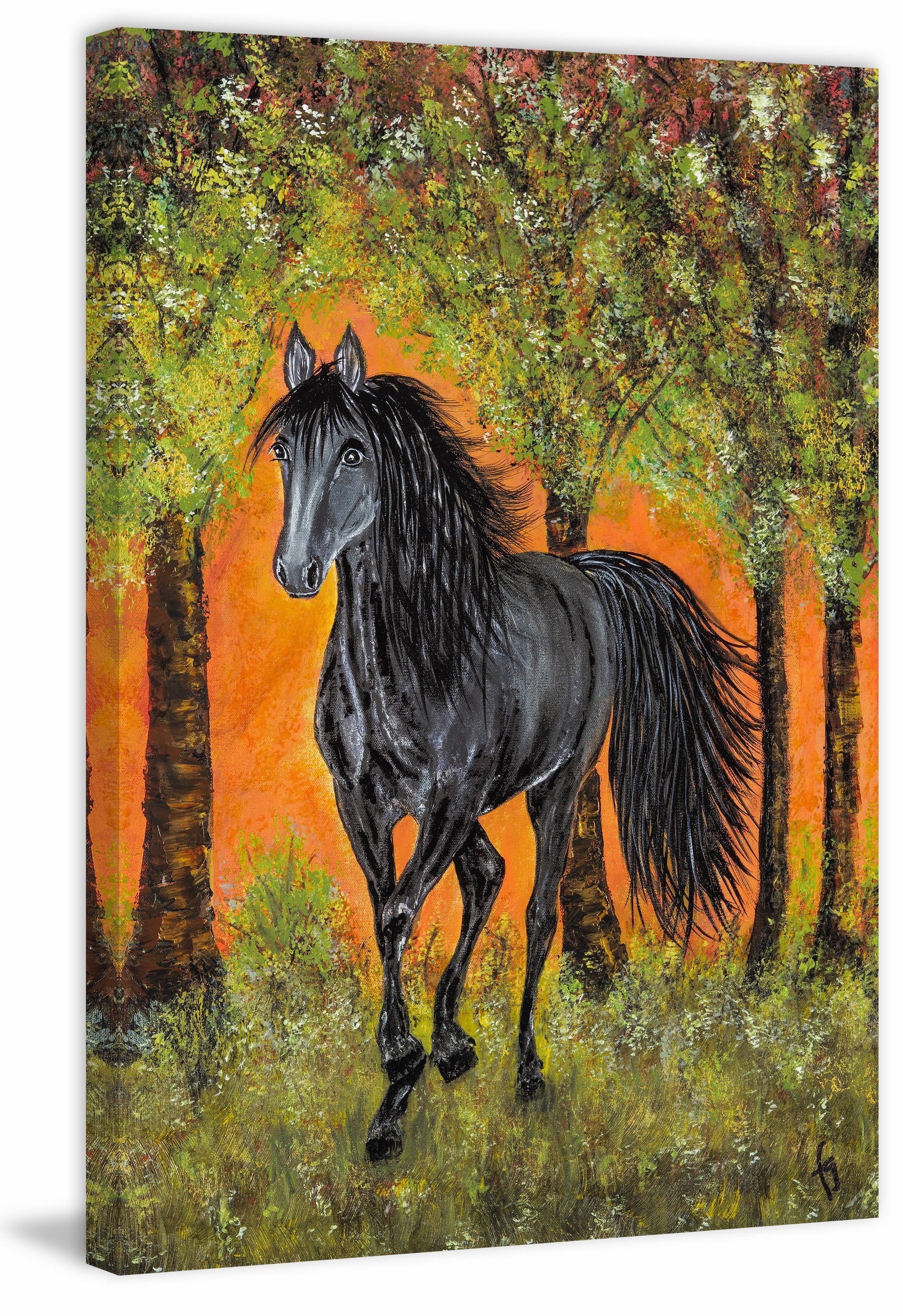 "Bluejean Friesian Horse" Painting Print on Wrapped Canvas