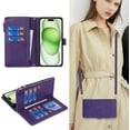 thumbnail image 2 of Crossbody iPhone 15 Plus Case with Strap Lanyard,for Apple iPhone 15 Plus Phone Wallet Case for Women with Card Holder,Zipper Pocket Magnetic Flip Leather iPhone 15 Plus Case,6.7" Purple, 2 of 14