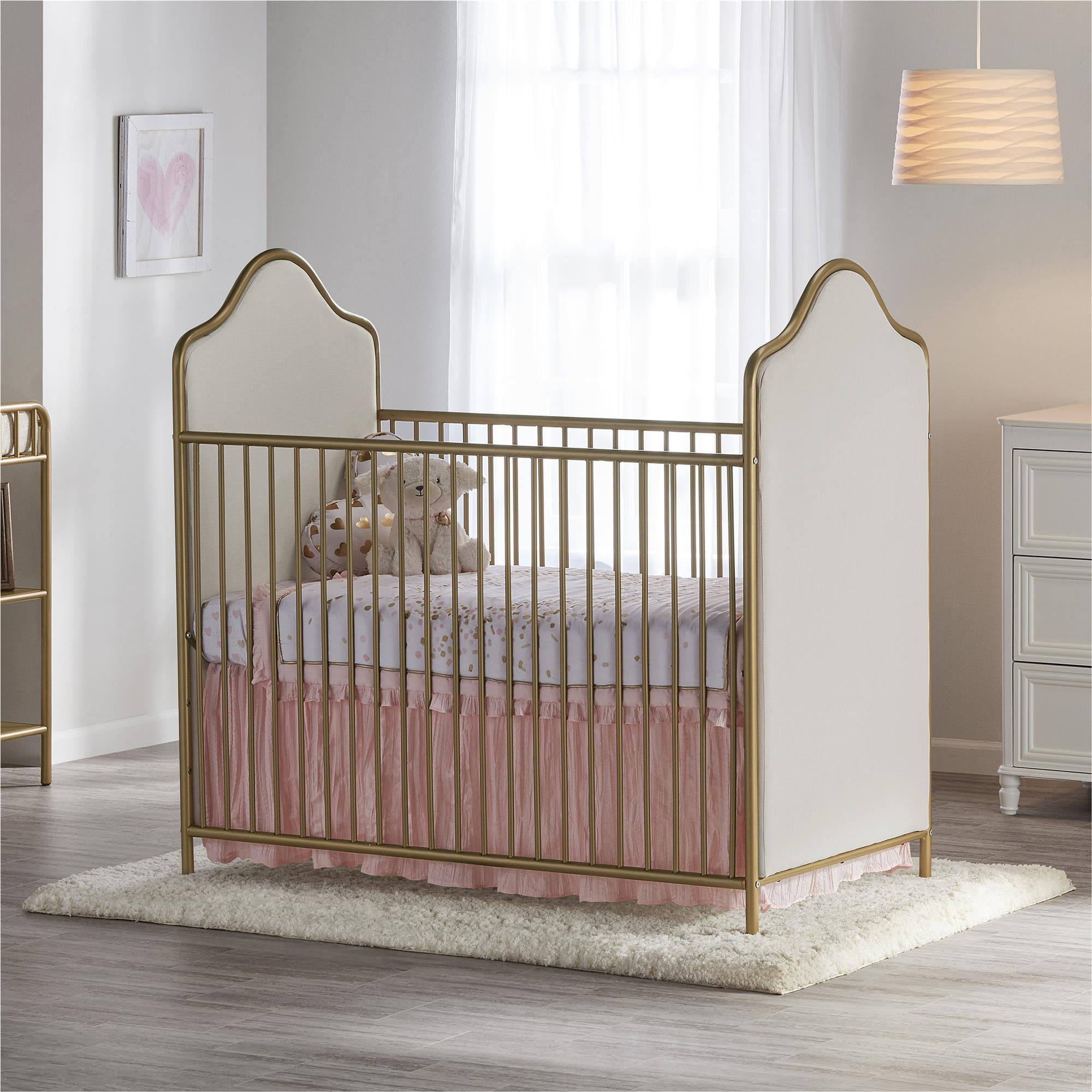 Little Seeds Piper Upholstered Metal Crib Gold Walmart com