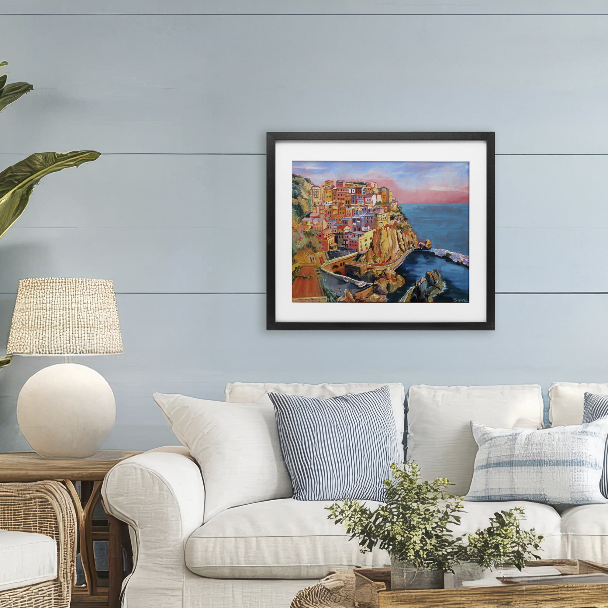 Stupell Industries Cinque Terre Seascape Architecture Black Framed Print Under Glass, design by Maxine Shore