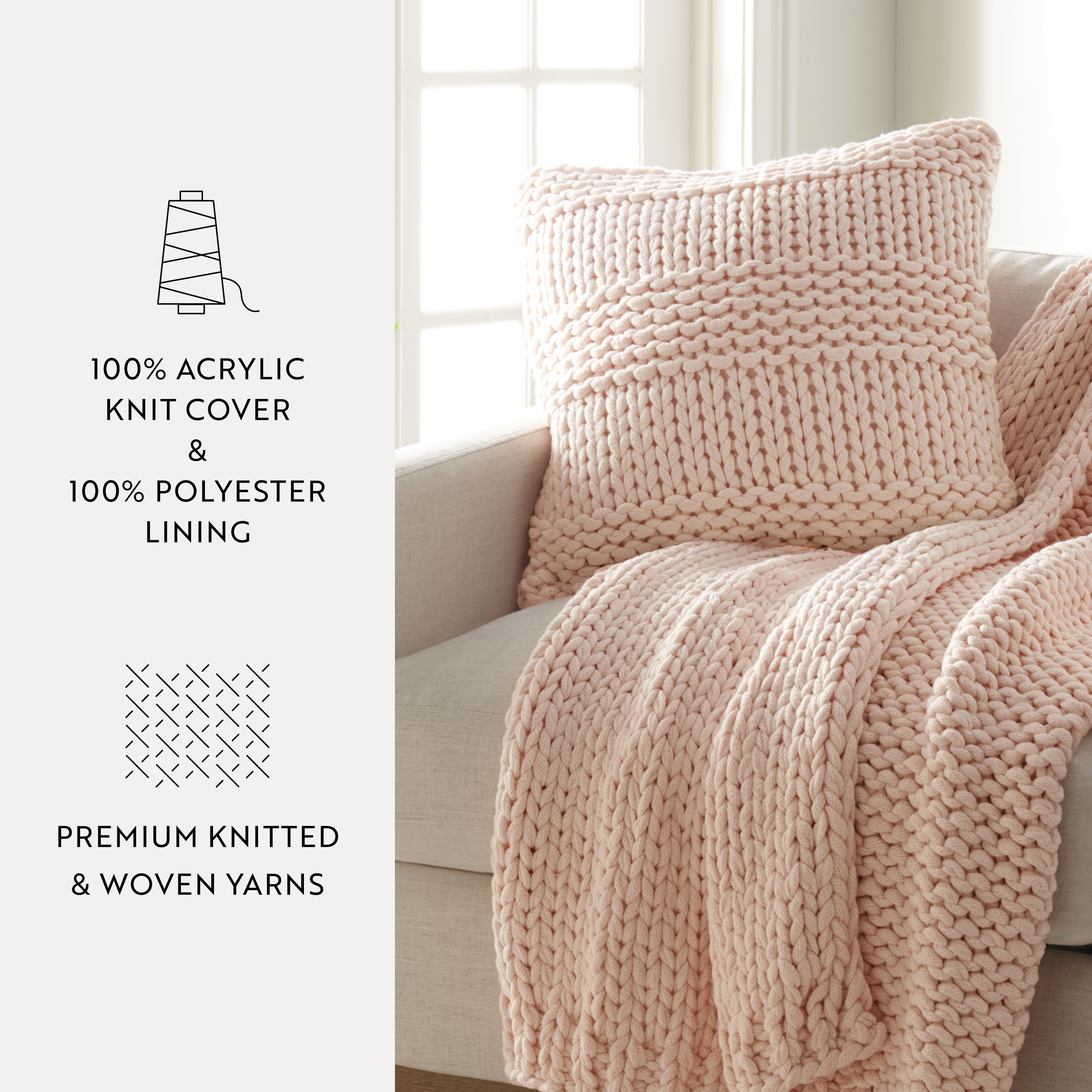 Noble Linens Decor Throw Pillow in Cozy Chunky Knit Fabric