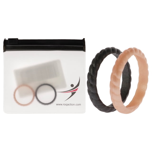 Juego de anillos trenzados apilables de boda de silicona - Rosa-Negro de ROQ para mujer - Anillo de 2 x 8 mm