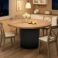 thumbnail image 3 of 47" Round Dining Table for 4-6, Industrial Waveform Metal Base, 350lb Capacity, Scratch-Resistant Top – Kitchen or Dining Room Centerpiece – Black / Grey / Brown, 3 of 9
