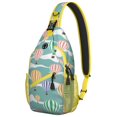 thumbnail image 1 of Boho Ocean Scenery Sling Backpack for Hiking and Travel, Abstract Geometric Print Crossbody Bag with Rainbow Watercolor Gradient and Starry Night Pattern, 1 of 6