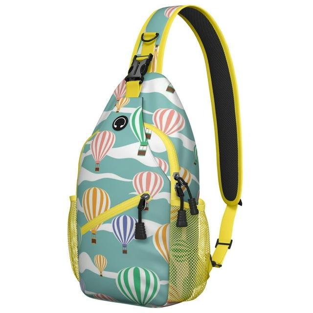 Boho Ocean Scenery Sling Backpack for Hiking and Travel, Abstract Geometric Print Crossbody Bag with Rainbow Watercolor Gradient and Starry Night Pattern