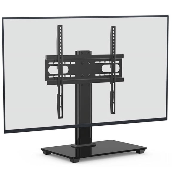 MountFTV Universal Swivel TV Stand for 32–55 inch TVs, Height Adjustable Table Top TV Stand Mount with Tilt, Tempered Glass Base, Holds up to 90 lbs, Max 400x400mm