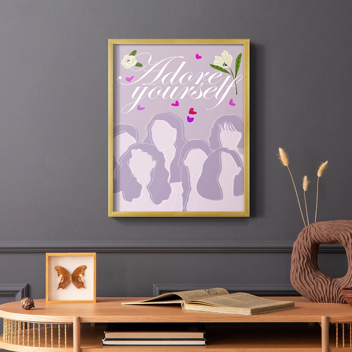 Happy Galentine's Day Collection B Framed Print in Gold Solid Wood Framed Print No Nail Hanging