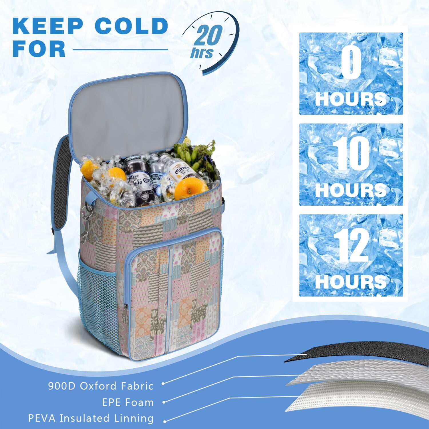 Travel Cooler Bag - Pioneer Flower Camping Beer Cooler Backpack with Bottle Opener- Waterproof Insulated Picnic Backpacks - Cooler Bag for Beach