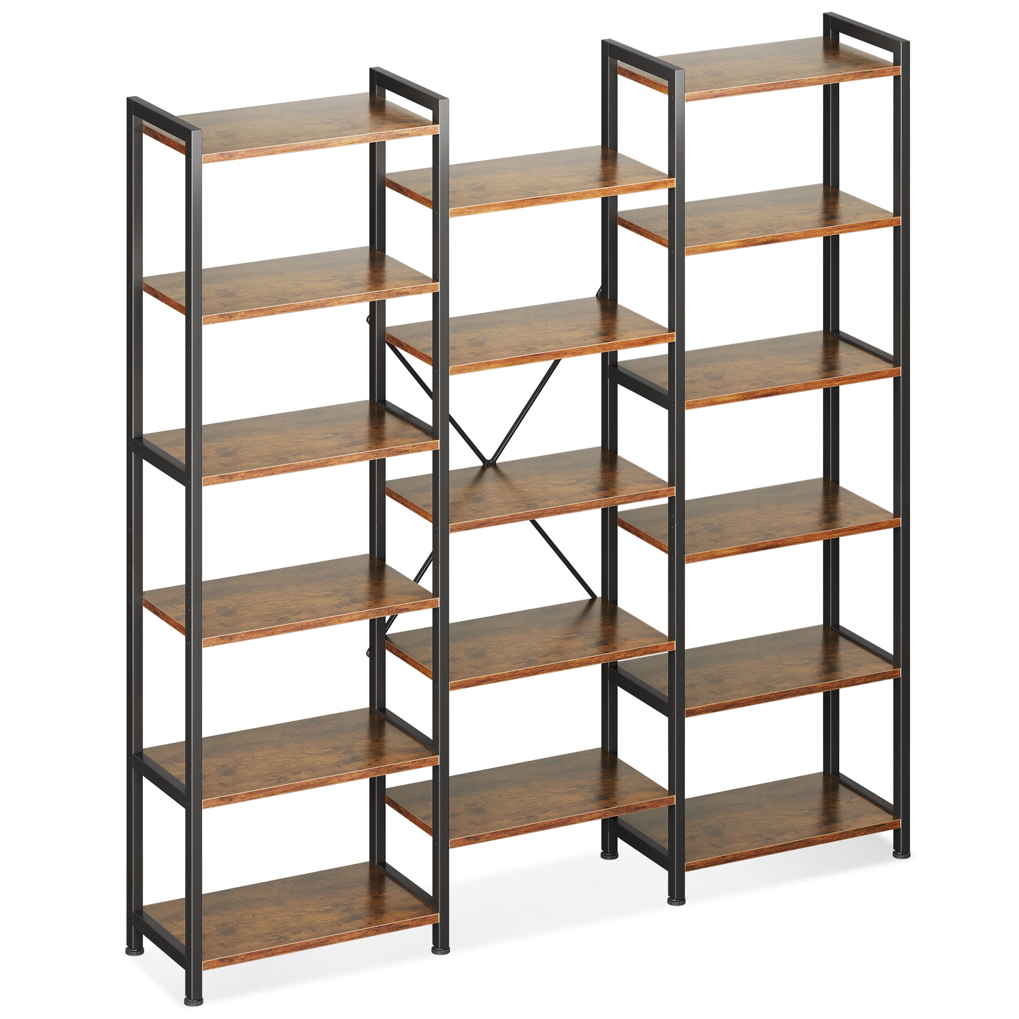 Casacomoda Triple Wide 6 Tier Bookshelf, Rustic Industrial Style