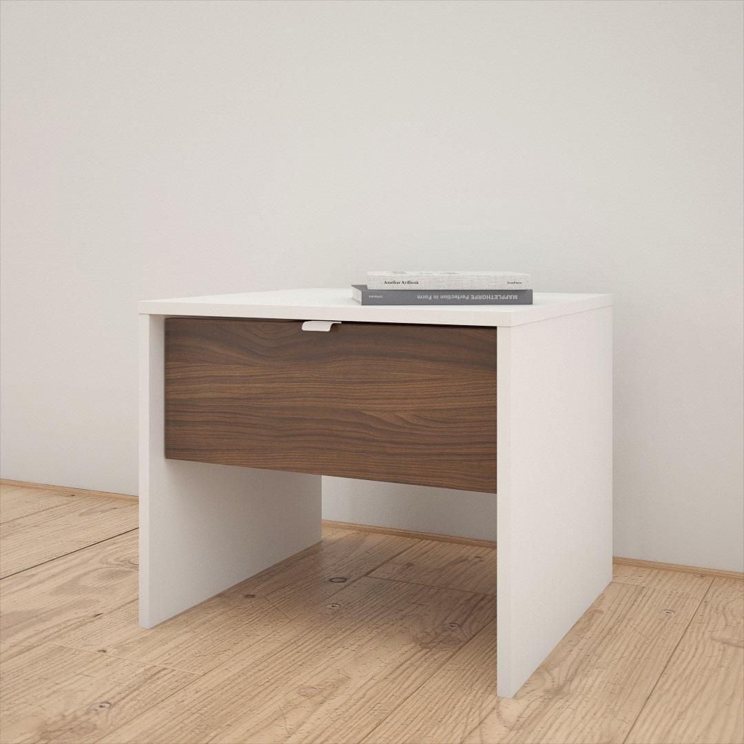 Nexera Celebri-T 1-Drawer Night Stand, White and Walnut