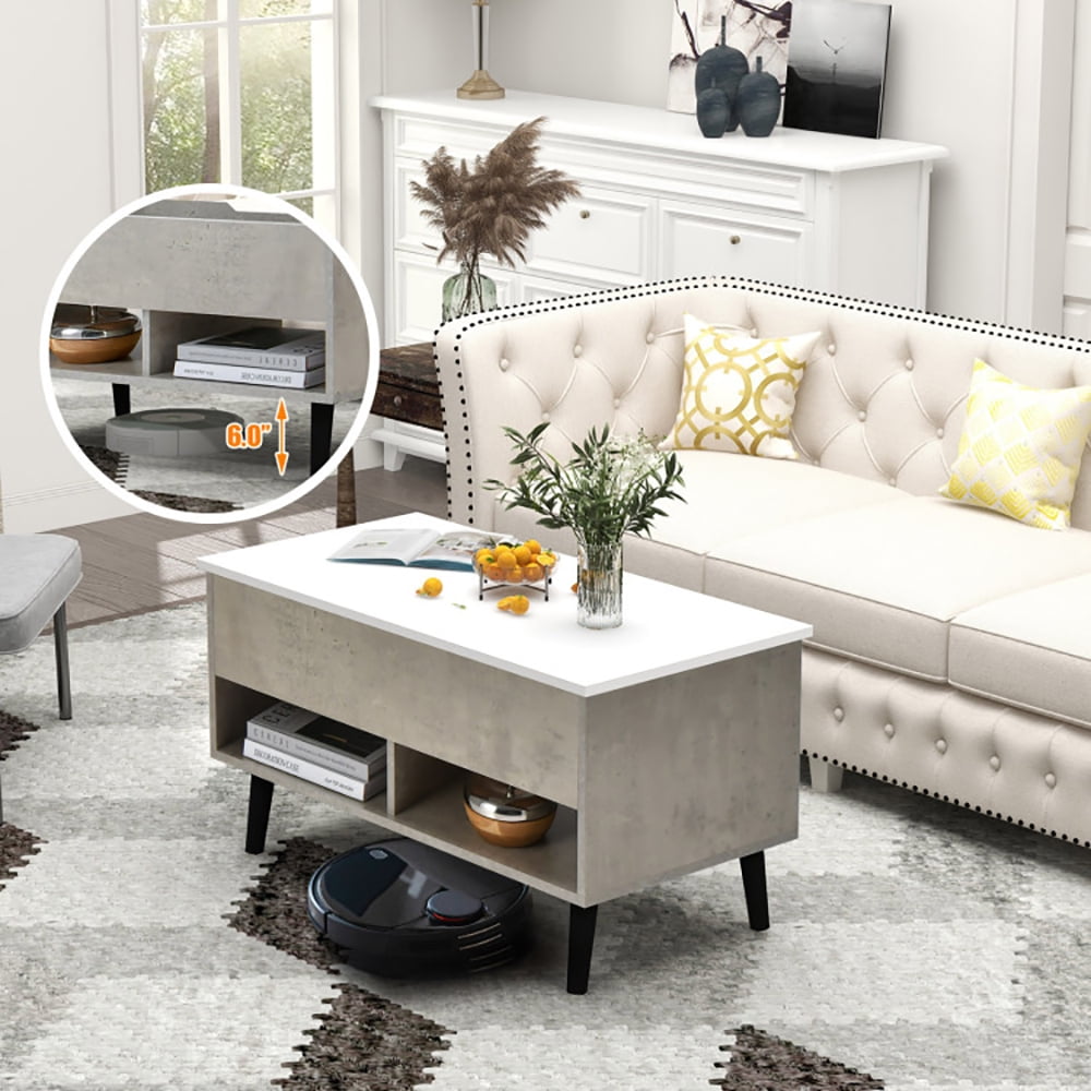 Finihen Rectangular Coffee Table, 31.5 Inch Lift Top Coffee Table with Hidden Compartment and 2 Storage Shelves, for Living Room, Reception Room, Office, Gray Finihen Rectangular Coffee Table, 31.5 Inch Lift Top Coffee Table with Hidden Compartment and 2 Storage Shelves, for Living Room, Reception Room, Office, Gray