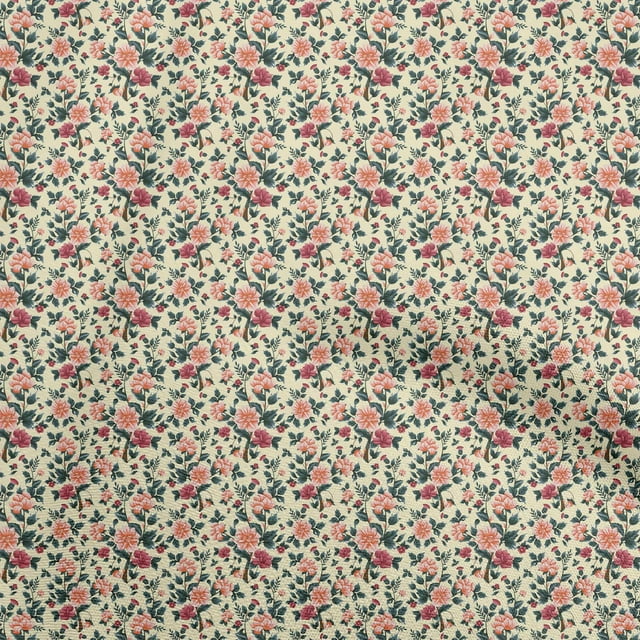 oneOone Polyester Spandex Light Yellow Fabric Florals Sewing Material Print Fabric By The Yard 56 Inch Wide