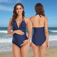 thumbnail image 3 of YUEHUA High Waisted Maternity Swimsuit Bikini Set V Neck Pregnancy Bathing Suits Push Up Two Piece Swimwear, 3 of 10