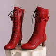 thumbnail image 5 of Mepaouo Women's Knee High Victorian Boots Round Toe Wide Calf Lace Up Witch Knight Boots(Red,6), 5 of 7