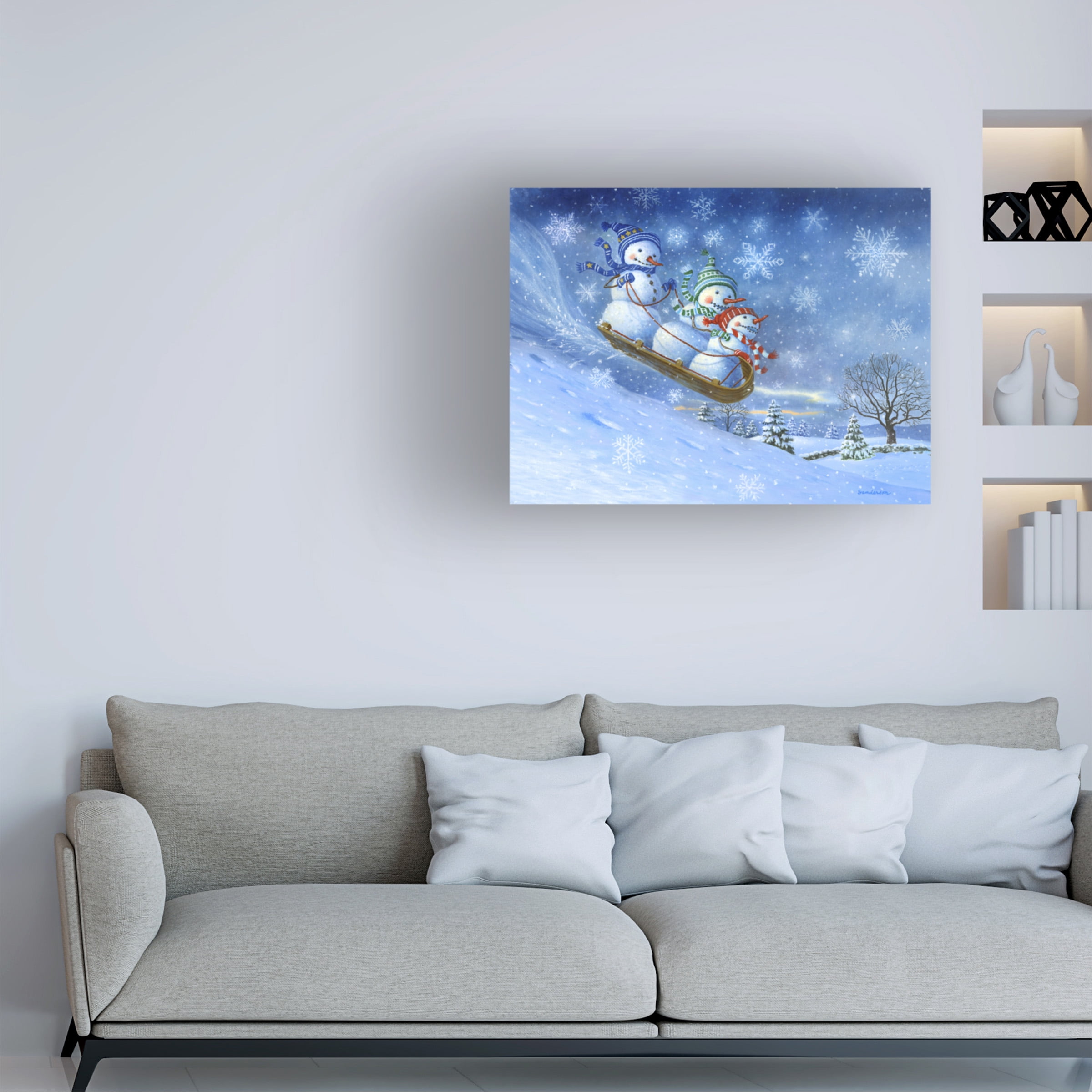 Ruth Sanderson 'Sledding Snowmen' Canvas Art